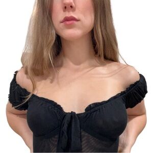 Tic Toc Black Mesh Bodysuit Sweetheart Neckline With Front Tie Size Small NWT